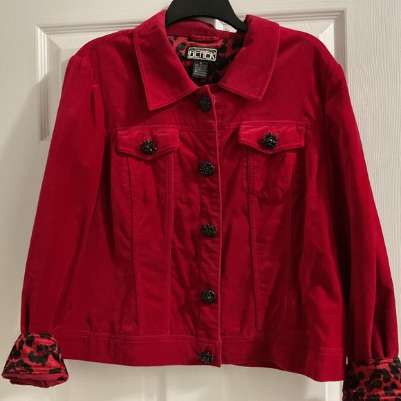 Vintage Berek Red Velvet Jacket, XL - Picture 1 of 6